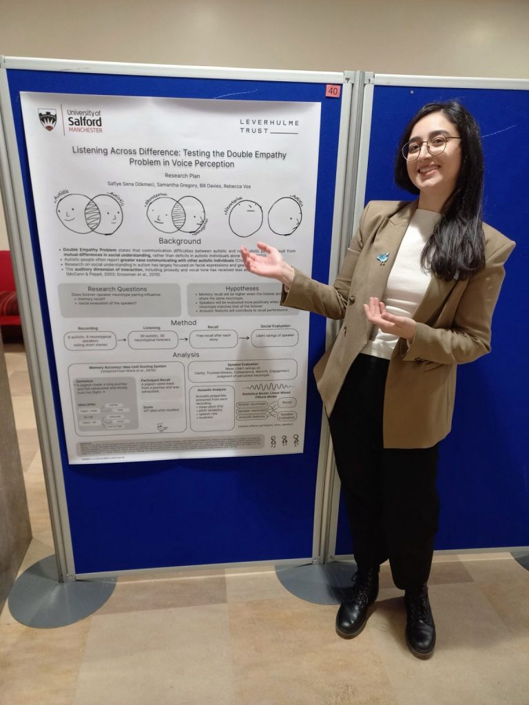 Sena standing next to her research poster 
