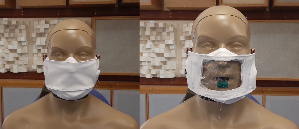 Opaque and clear masks on mannikin